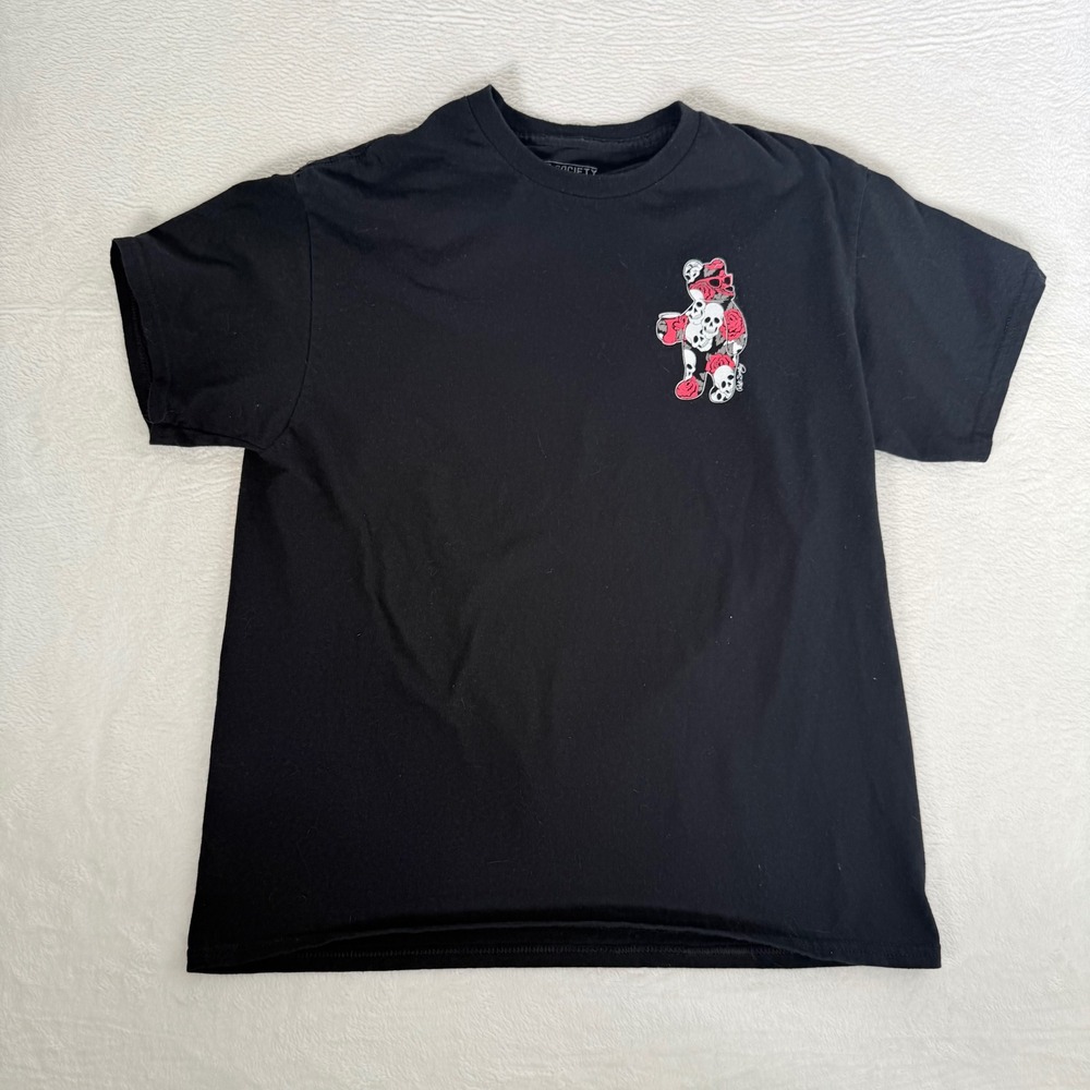 Riot Society Skull Rose Bear Graphic Tee Large Black Mens Cotton "Riot Bear"